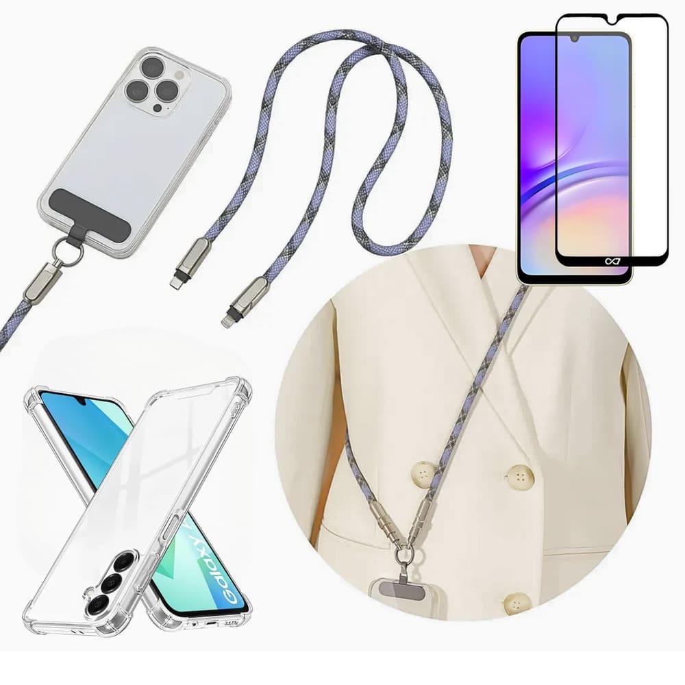 Capa Para Galaxy A06 + Cordão Colar Cabo Tipo C + Película de Vidro - Armyshield