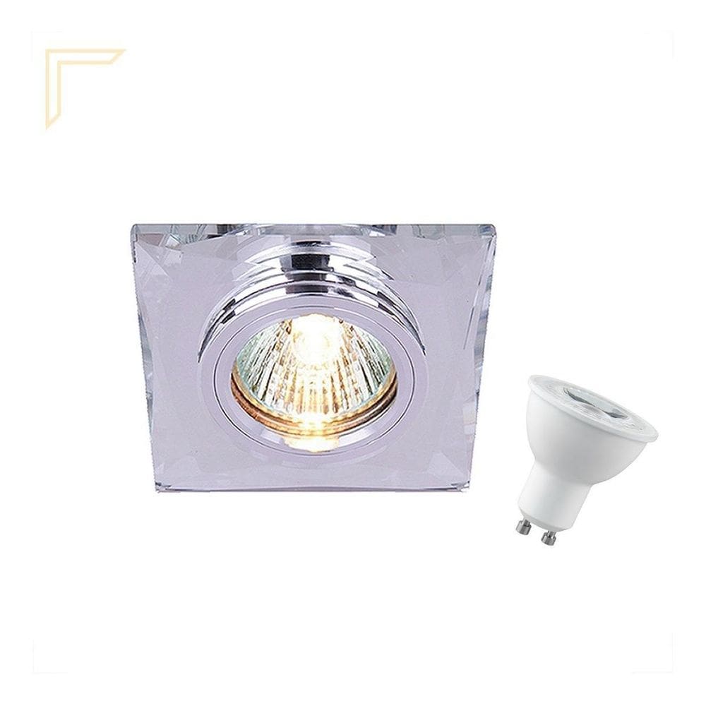 5 Spot Embutir Gesso Cristal Mr16 Quarto Zan02 + Led