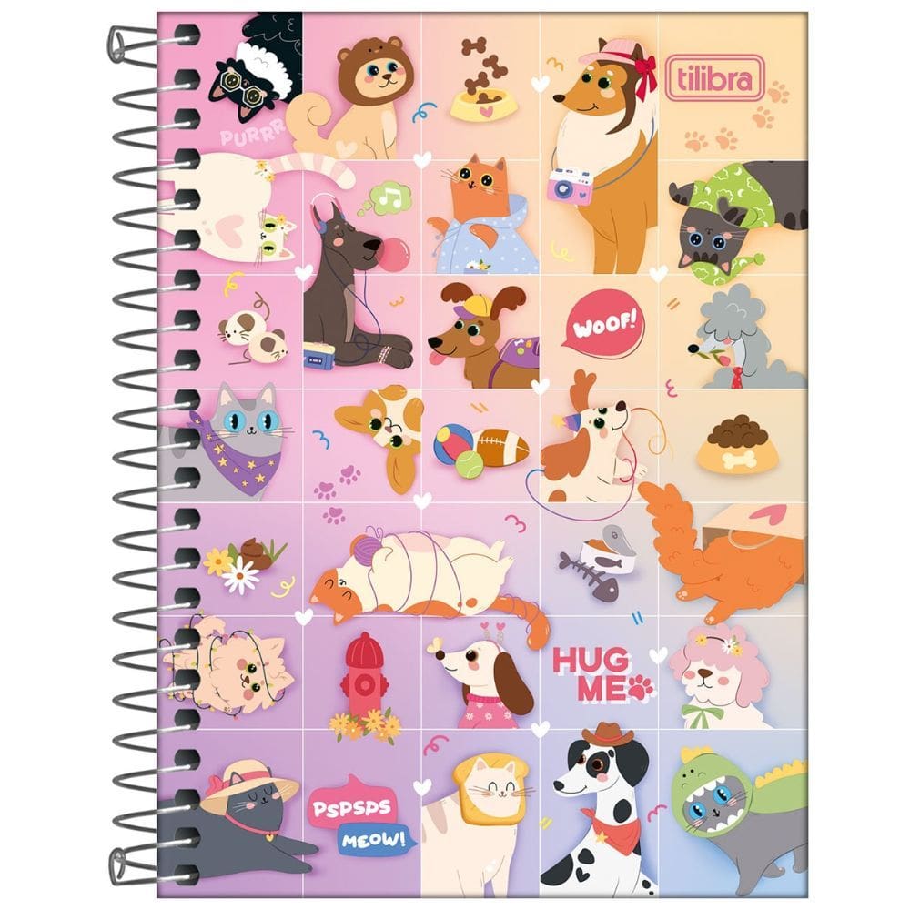 Caderneta (PEQUENA) Espiral 1/8 Hug Me 80 Folhas - Tilibra | Papelaria | Anotação | Agenda | Recado | Escolar | Animais