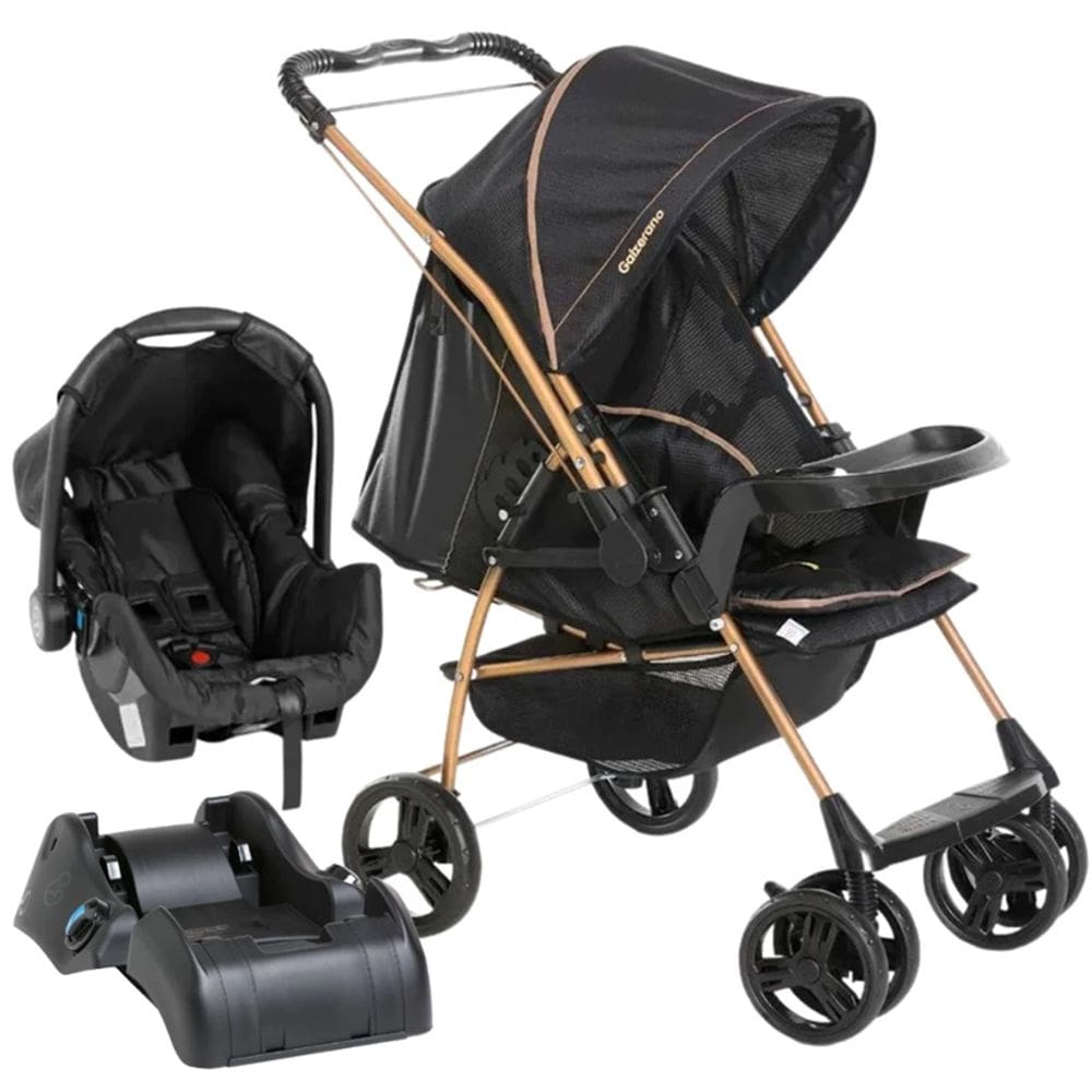 Carrinho Milano Reversivel Iii Preto Golden C/ Bebe Conforto E Base - Galzerano