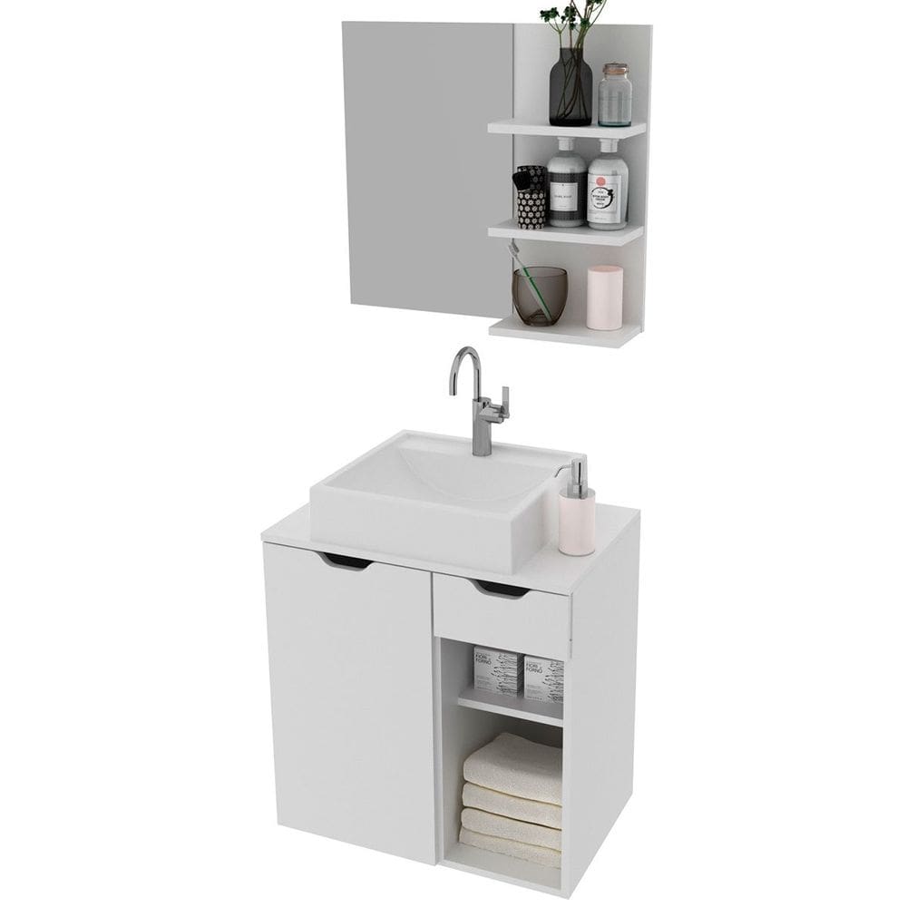 Kit Gabinete e Espelheira de Banheiro 60 cm Cuba Romana