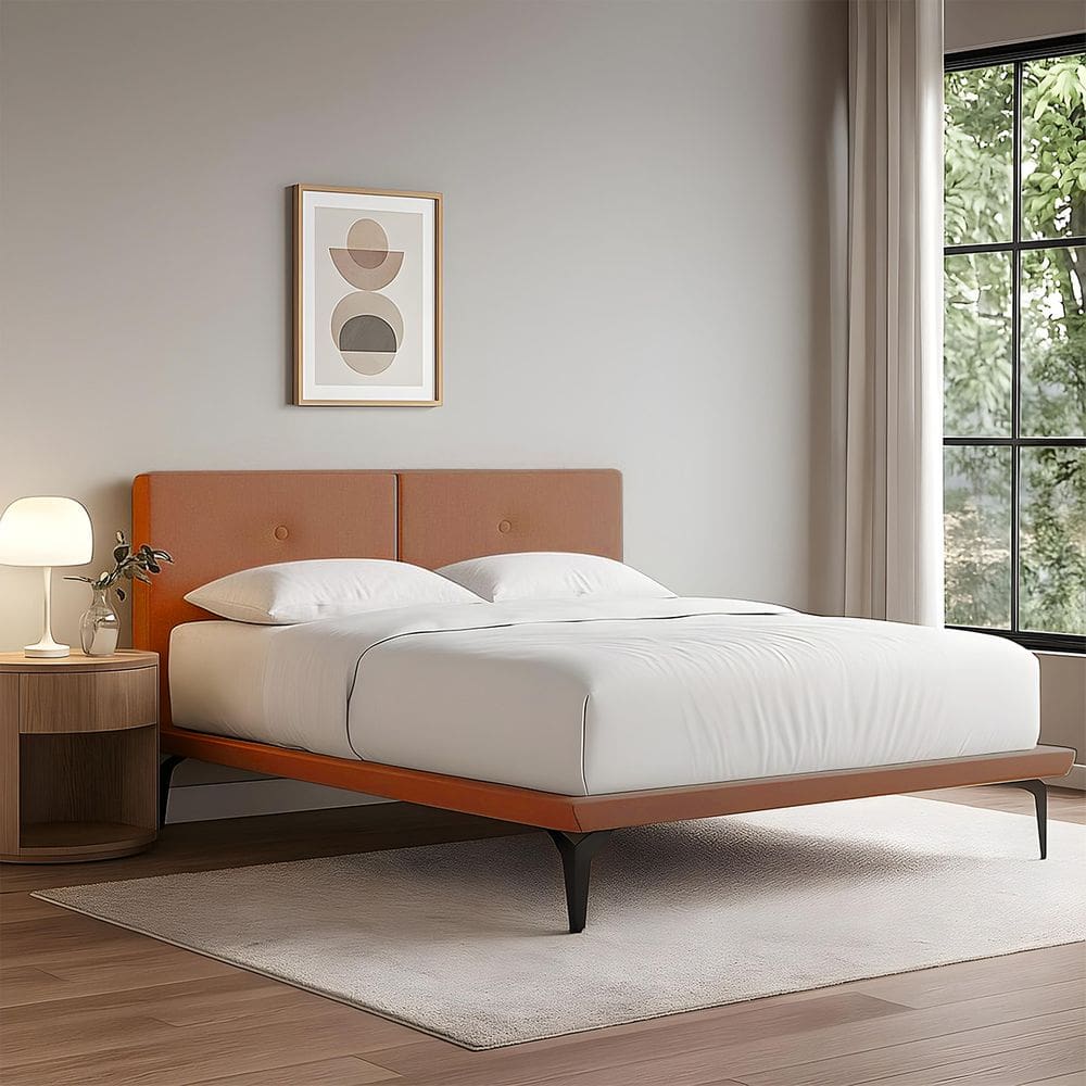Estrutura Queen para Cama Japonesa Ninho Eiffel com Cabeceira Almofada Linho Telha