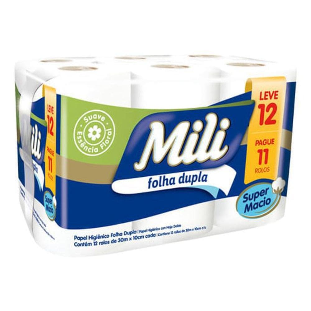 Papel Higiênico Folha Dupla Neutro Rolo 30M 12 Un Mili