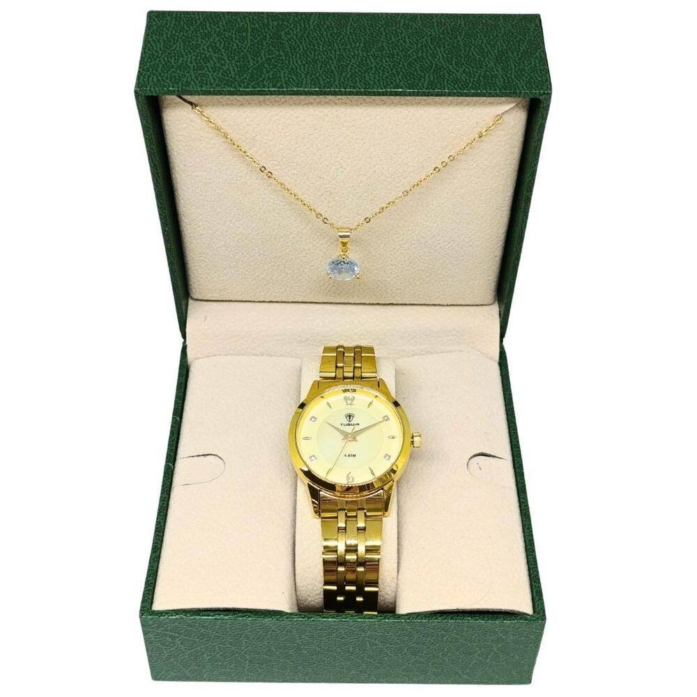 Relógio Feminino Tuguir Analógico 2136 Dourado E Bege