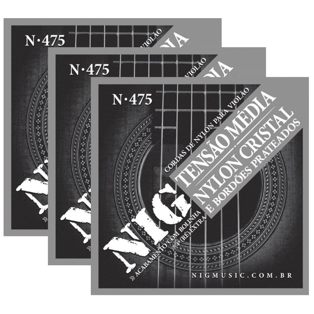 Kit 3 Encordoamentos Violão Nylon Nig Tensão Media N475