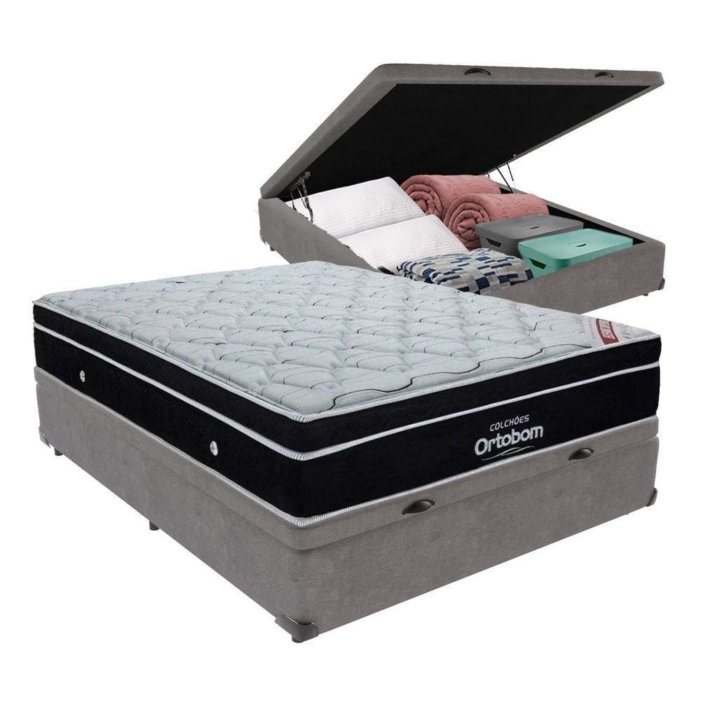 Elegant Ortobom Base Baú Bege Casal Mola Ensacada Europillow Cinza
