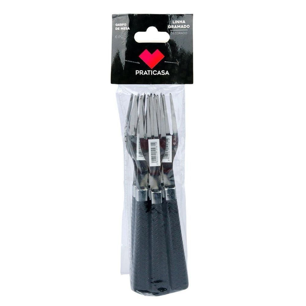 Garfo de Mesa Inox Plástico 06 Pçs Gramado Preto - Tudo em Caixa