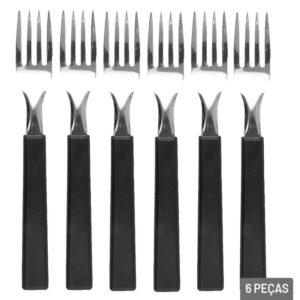 Garfo de Mesa Inox 6 Peças OPA Cabo Plástico Preto - Tudo em Caixa