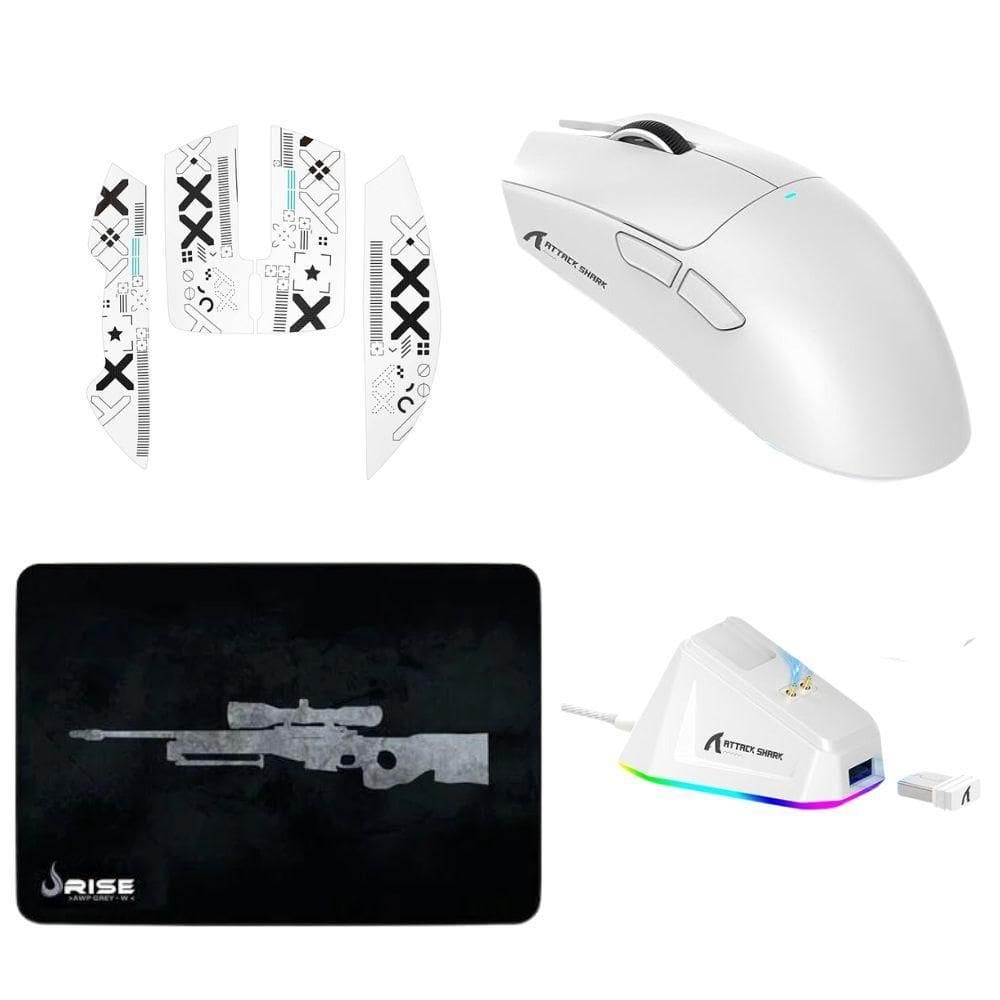 Kit Gamer Mouse Attack Shark X11 Branco + Mousepad Sniper