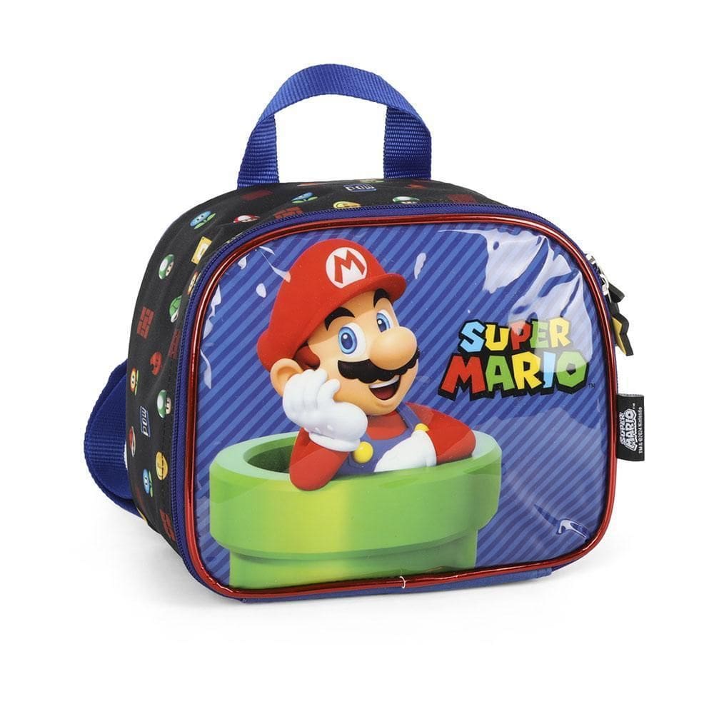 Lancheira Térmica Escolar Com Alça Super Mario Azul Luxcel