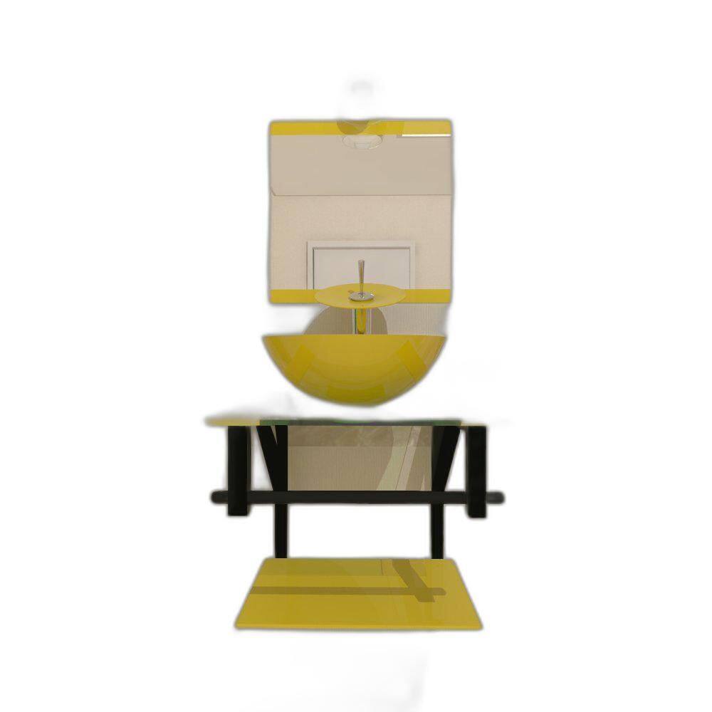 Gabinete De Vidro 40Cm Ap Com Cuba Redonda - Amarelo
