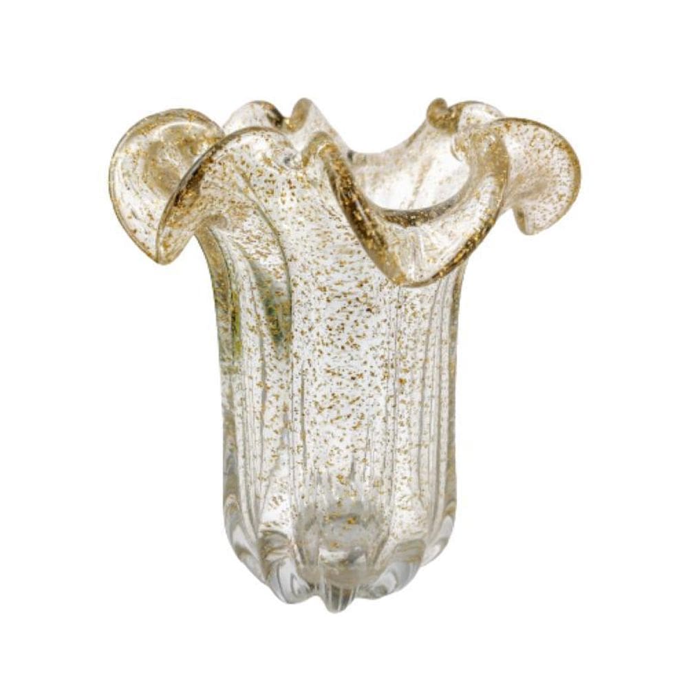 Vaso Decorativo De Murano 24X19X19Cm Trasnparente E Dourado
