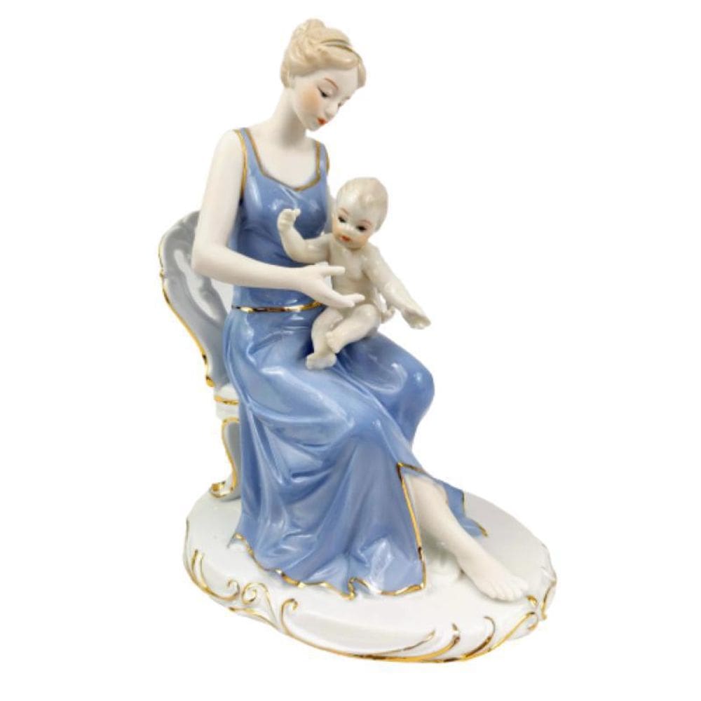 Estatua Mae E Filho Decorativa Cadeira 24X19Cm Estatueta
