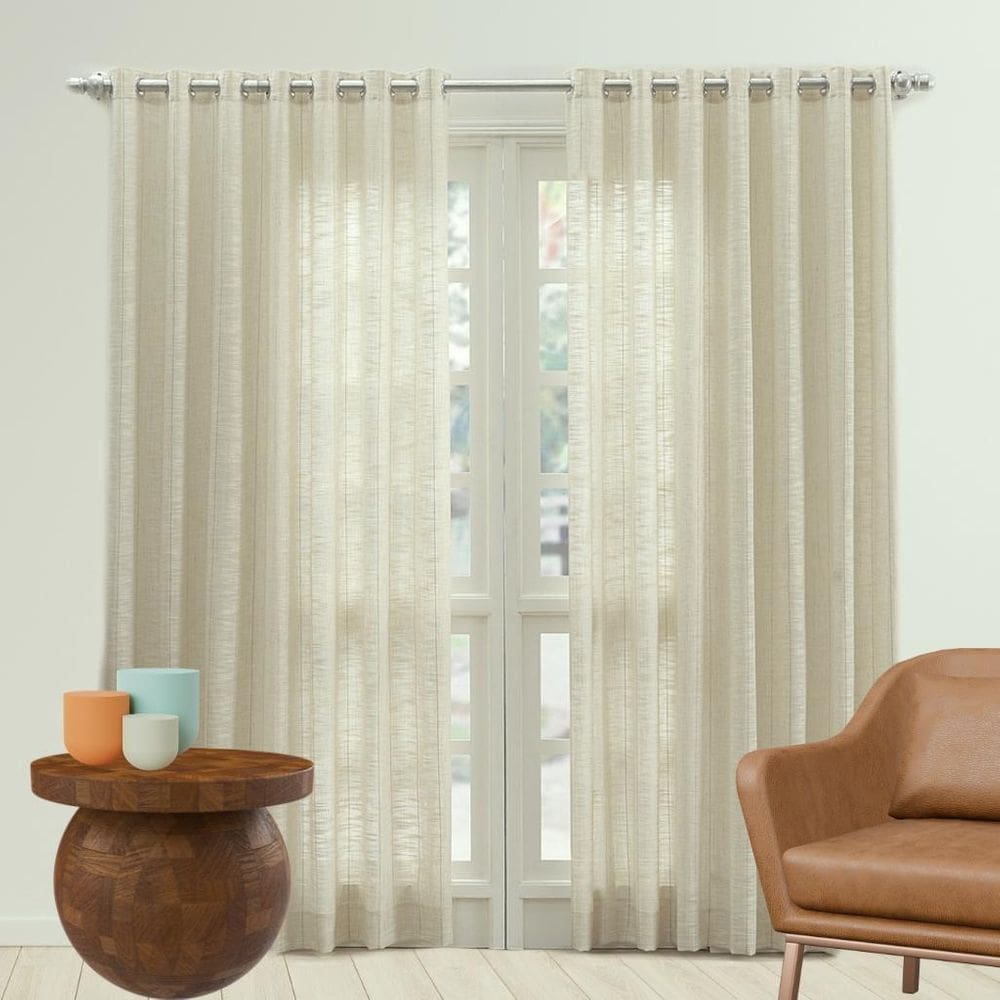 Cortina Linho Premium 290X250 Com Ilhós Cromado - Bege