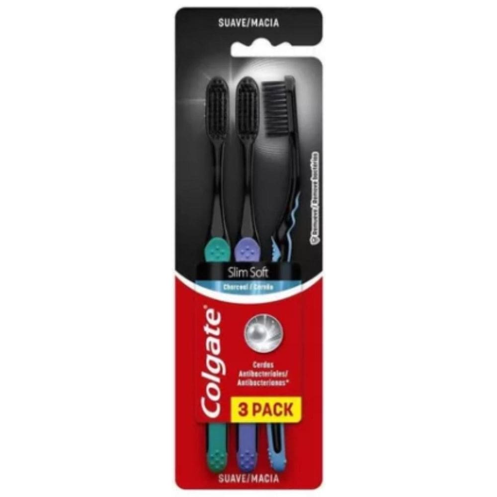 Escova Colgate Dental Slim Soft Carvão Com 3 Cerdas Suaves