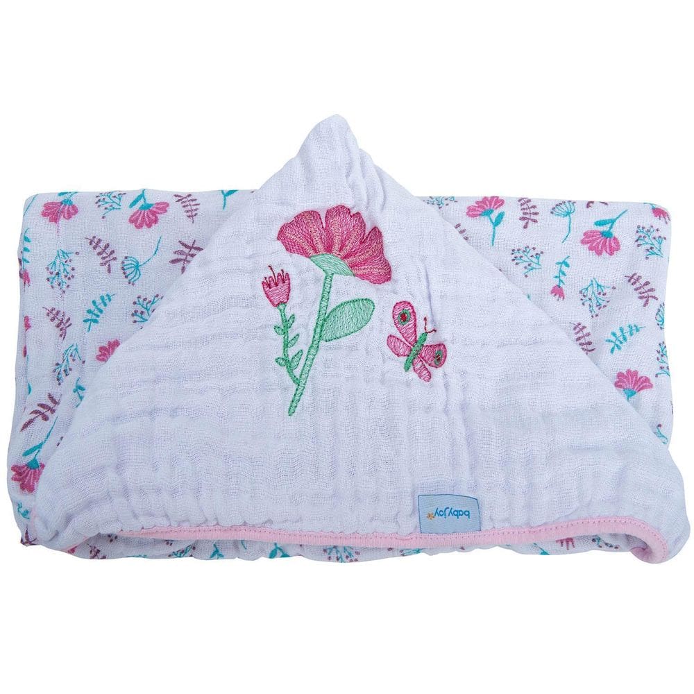 Toalha Soft Com Capuz De Centro Bordado Florzinhas 80X90 Cm