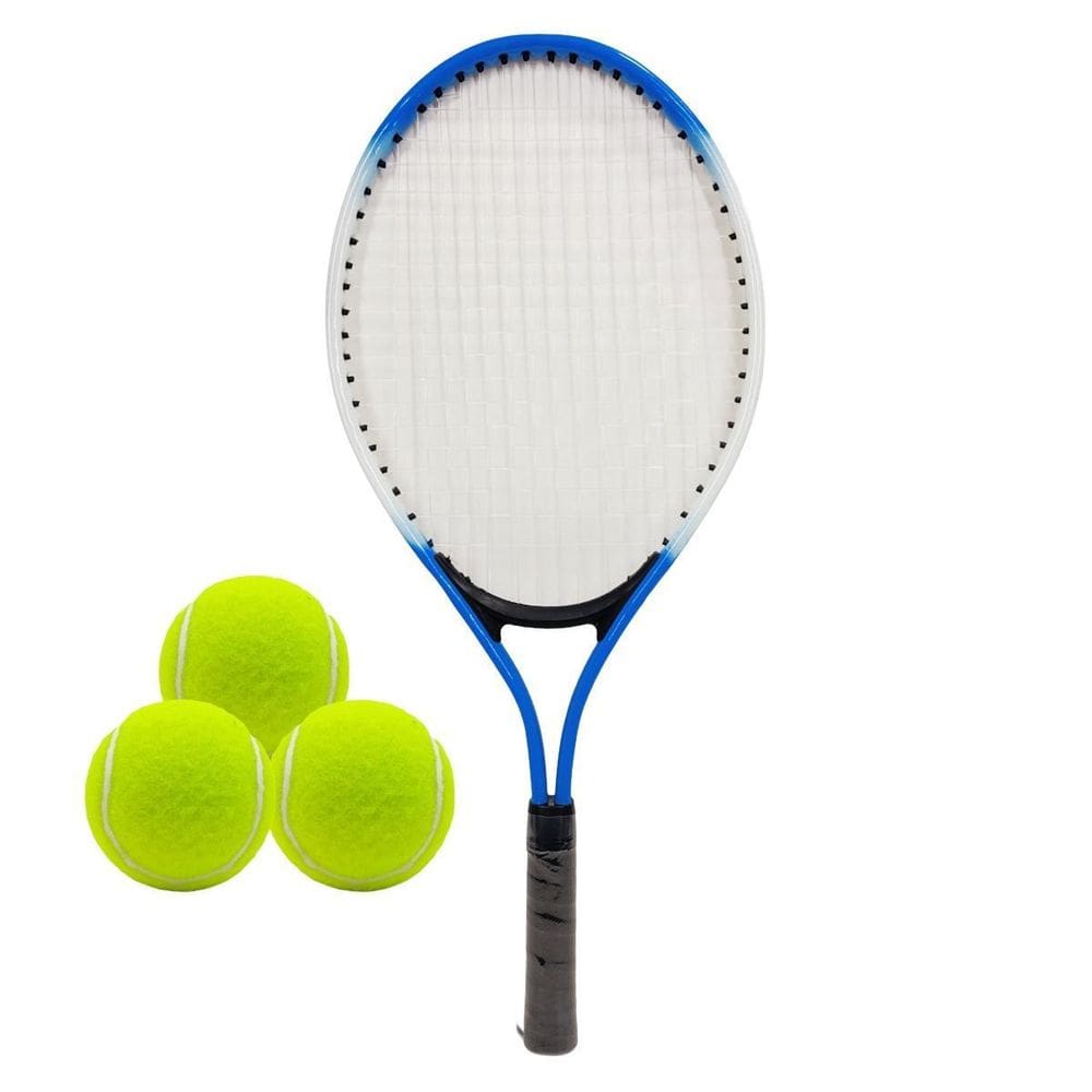 Kit Esportivo Raquete Tênis De Quadra Azul + Bolsa + 3 Bolas
