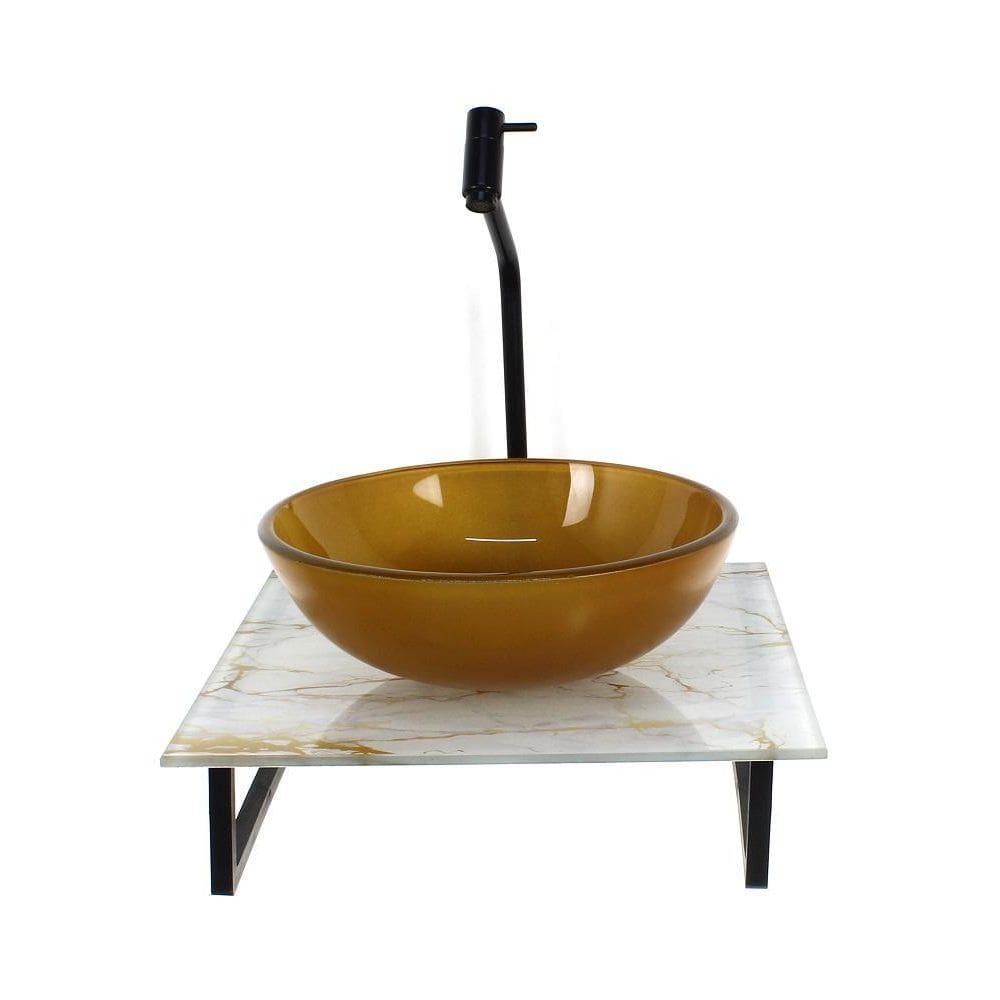 Kit Cuba Vidro Redonda 10Mm Tampo Vidro 40Cm X 40Cm Mármore