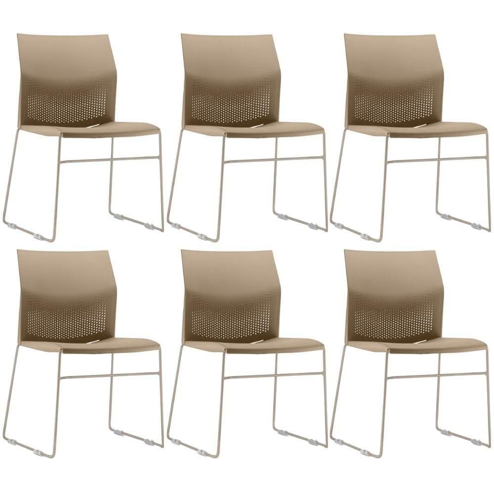 Kit 06 Cadeiras Empilhável Fixa Link F02 Base Aço Nude - Lyam Decor