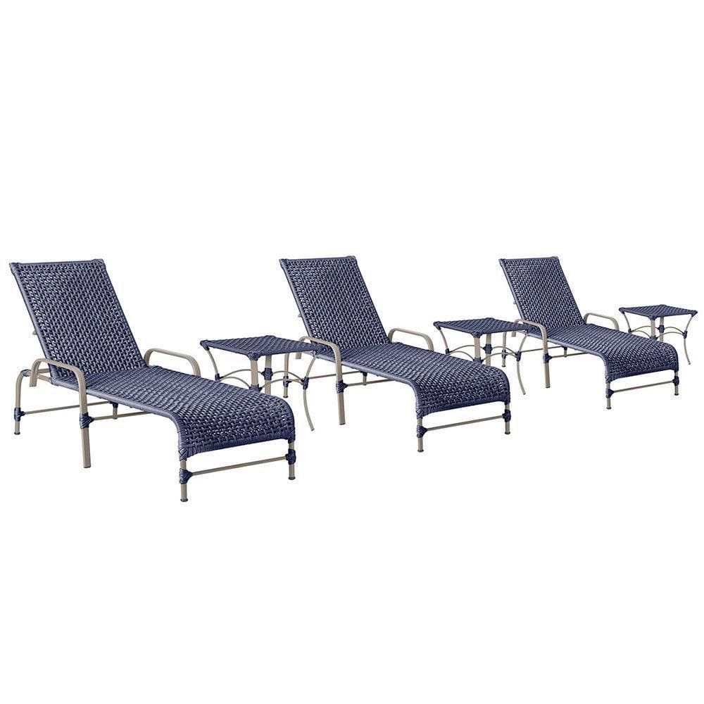 3 Espreguiçadeiras Catar 3 Mesas Garden Corda Náutica Trama Azul