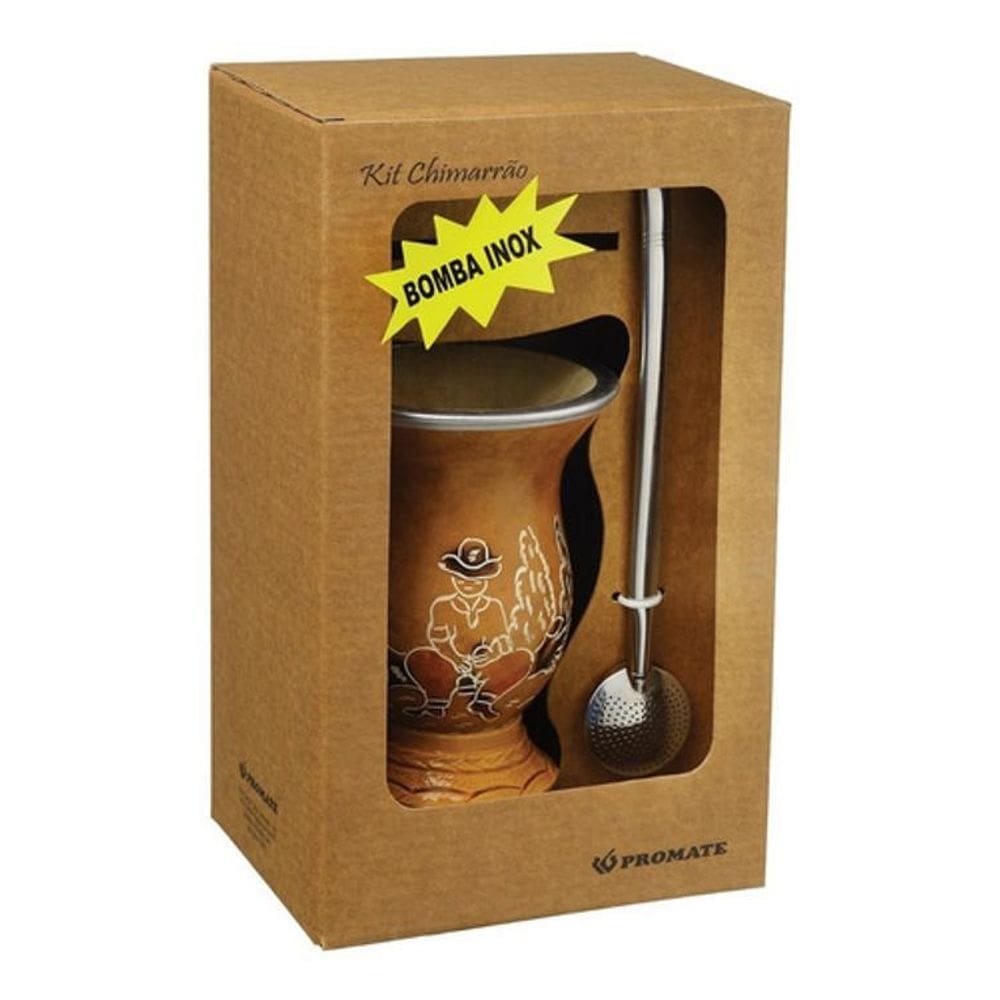 Kit Cuia Bomba Cano Liso Chato Inox Trabalhado Promate
