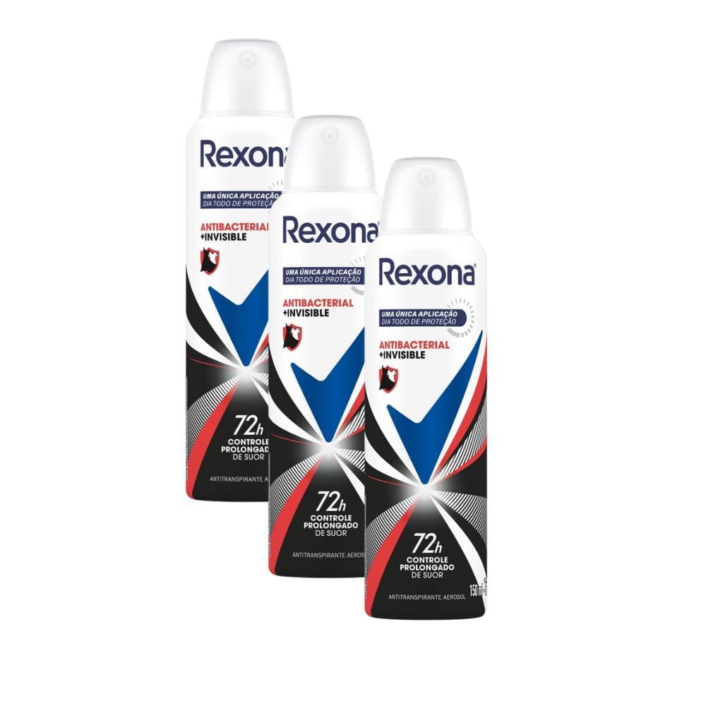Desodorante Antitranspirante Rexona Antibacterial + Invisible Aerosol 150ml | Kit com três unidades