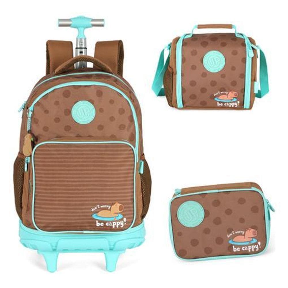 Kit Mochila Rodinhas Estojo E Lancheira Up4You Capivara Fofa