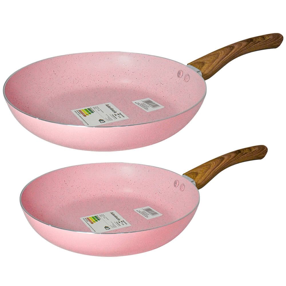 Jogo de Frigideiras Antiaderente Revestimento Cerâmica 2 peças Sahara Chama Rosa 22cm e 24cm - Casambiente