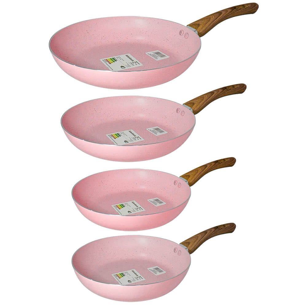 Jogo de Frigideiras Antiaderente Revestimento Cerâmica 4 peças Sahara Chama Rosa - Casambiente