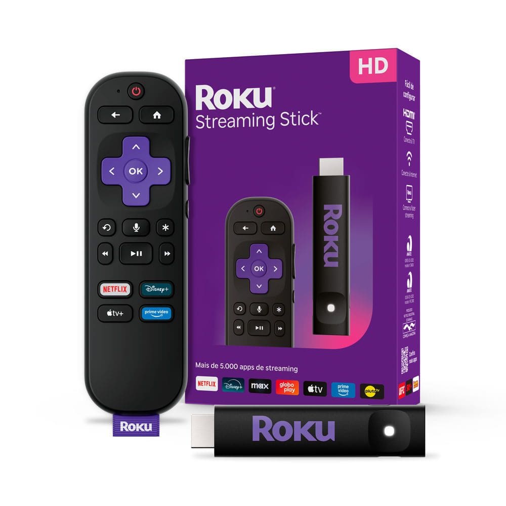 Roku Streaming Stick 2025 para TV HD/FHD Controle por Voz