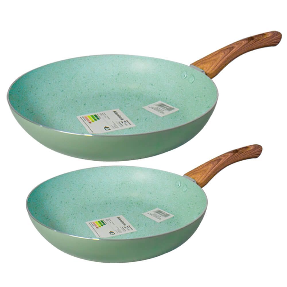 Jogo de Frigideiras Antiaderente Revestimento Cerâmica 2 peças Sahara Chama Verde 22cm e 24cm - Casambiente