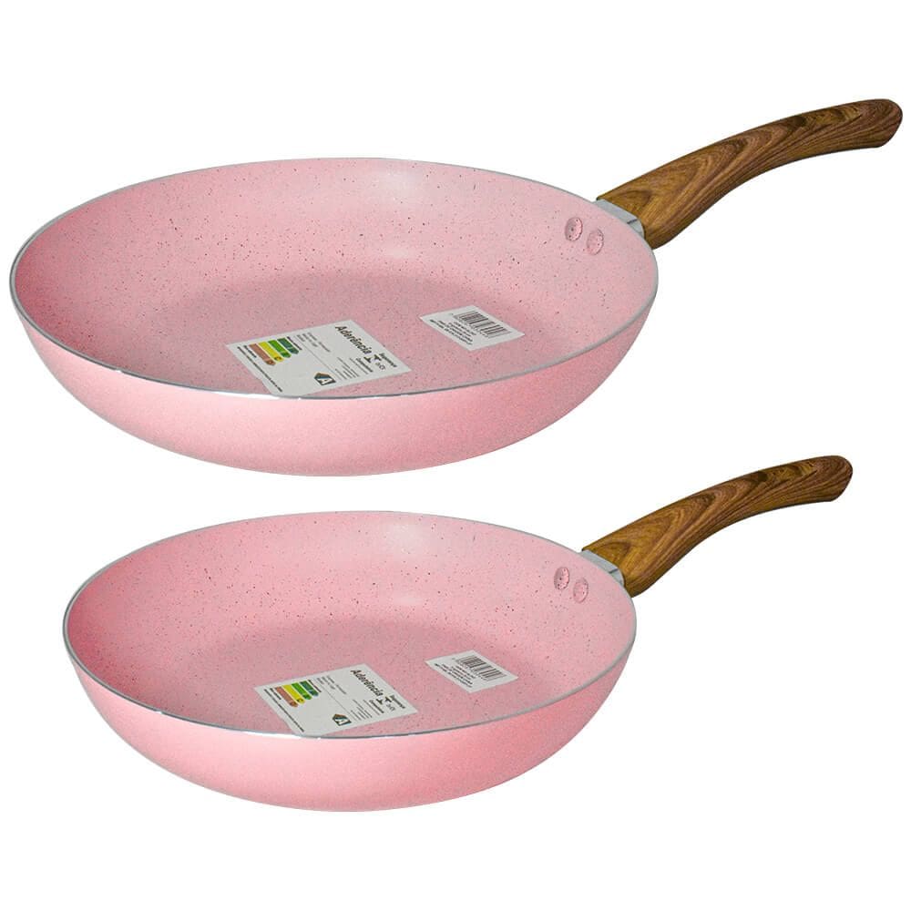 Jogo de Frigideiras Antiaderente Revestimento Cerâmica 2 peças Sahara Chama Rosa 20cm e 22cm - Casambiente