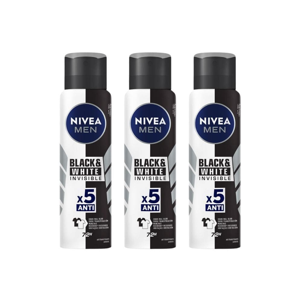 Desodorante Antitranspirante Aerosol Nivea Men Invisible Black & White 150ml | Kit com três unidades