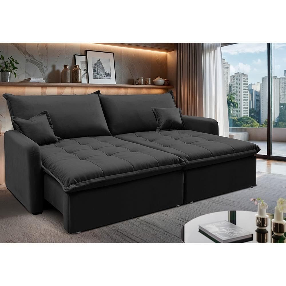 Sofá Sem Caixa Retrátil 1,60m SoftGel Luna. Velusoft Cama inBox