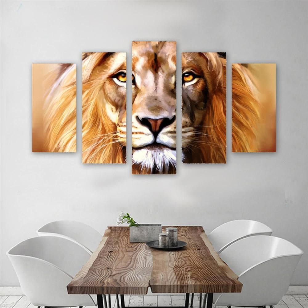 Kit Quadros Decorativos Leão 5 Peças