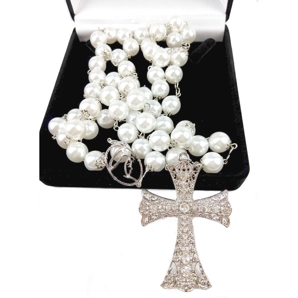 Terço Noiva Dourado Perolas Brancas Entremeio Nossa Senhora