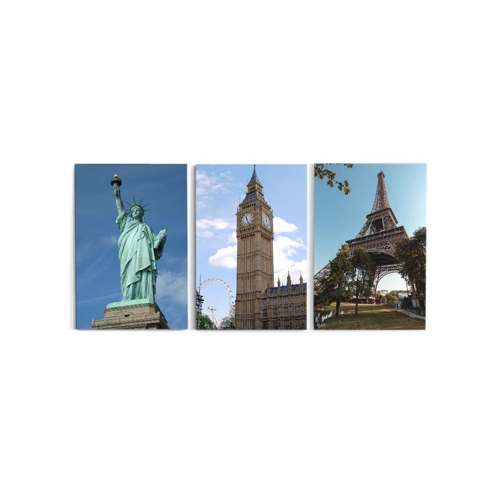 Quadro Decorativo Para Sala 60X120Cm Paris Londres Nova York