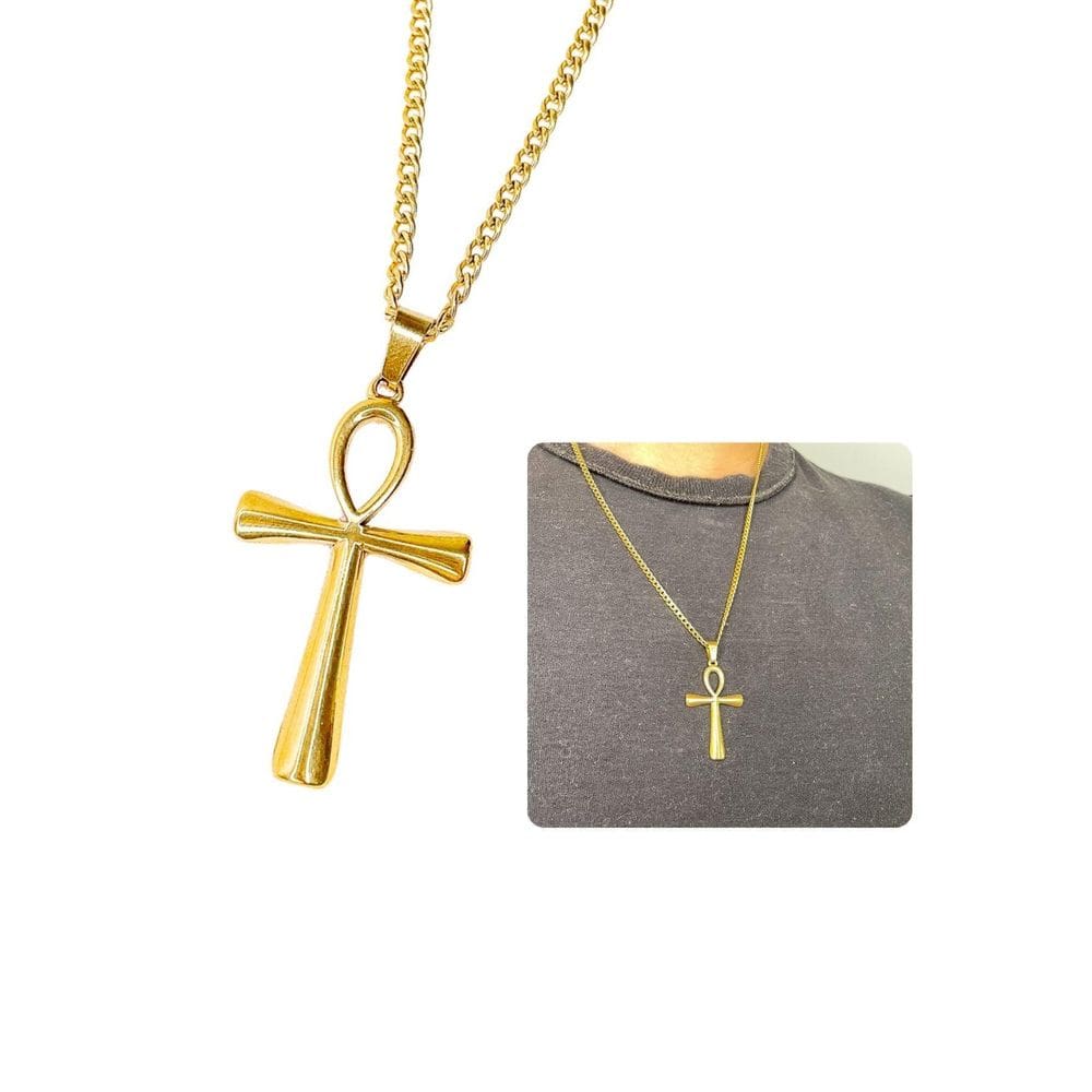 Cordão Corrente Masculino 60Cm Grumet 3Mm Pingente Cruz