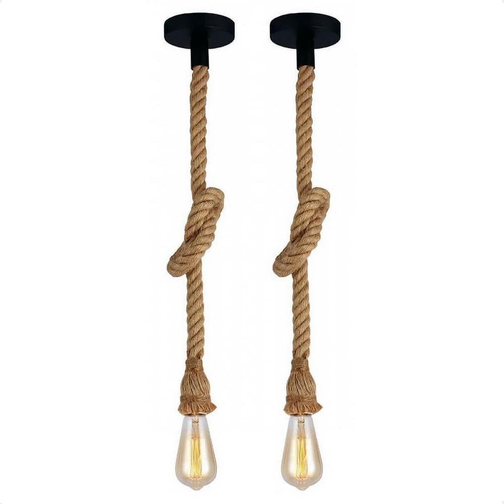Kit 2 Lustre Pendente Bravalumi Corda Rustic E27 Bivolt