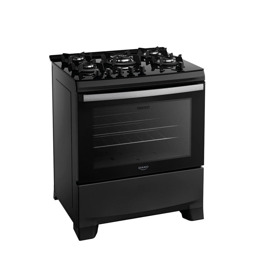 Fogão 5 Bocas a Gás Dako Supreme Glass com Mesa de Vidro e Tripla Chama Preto Bivolt