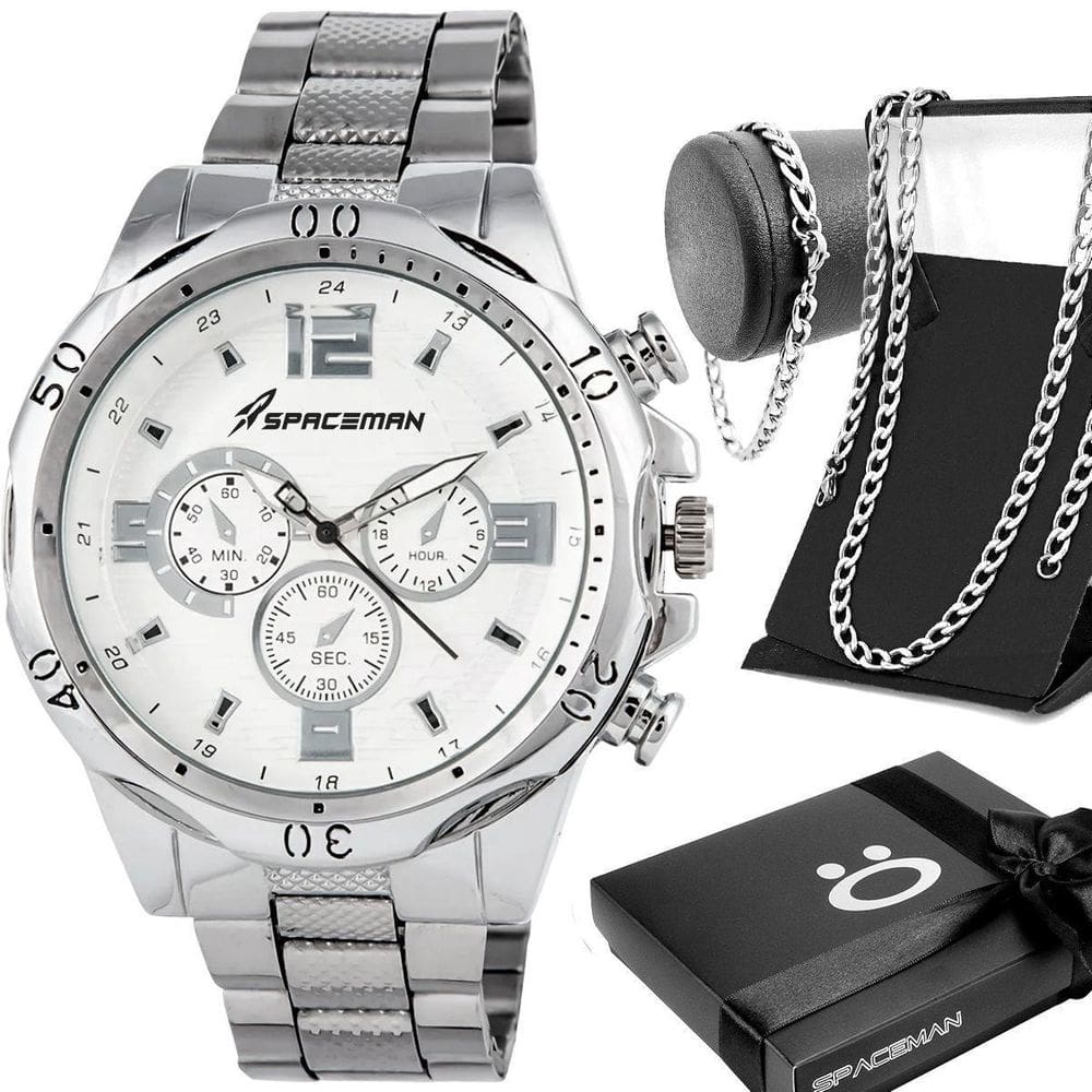 Relogio Prata Aço Inox Masculino + Caixa + Cordao Qualidade