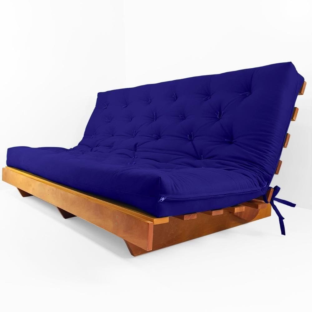 Sofá Cama Futon L Acquablock Azul Royal Em Madeira Nobre Maciça