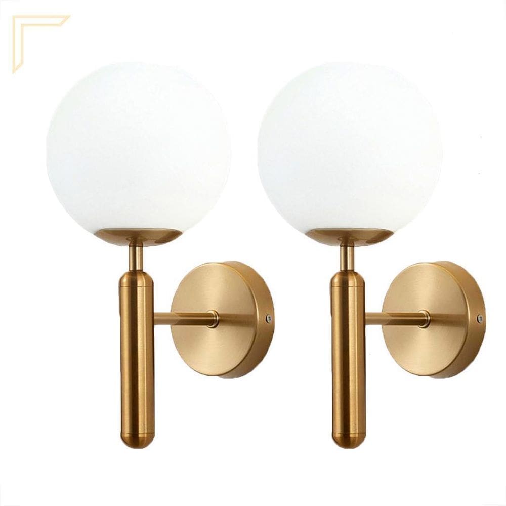 Kit 2 Arandela Dourada Interna Sala Globo Vidro Branco E27