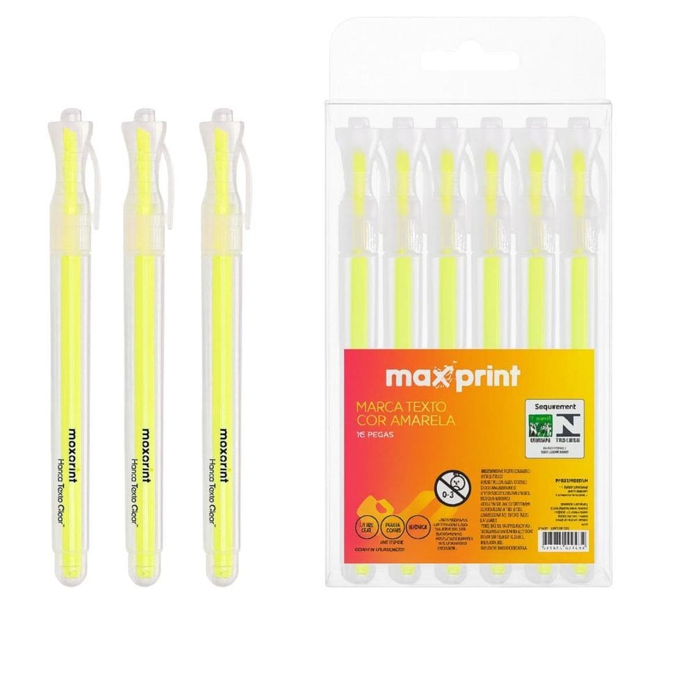 Kit 3 Caneta Marca Texto Maxprint Clear Amarela