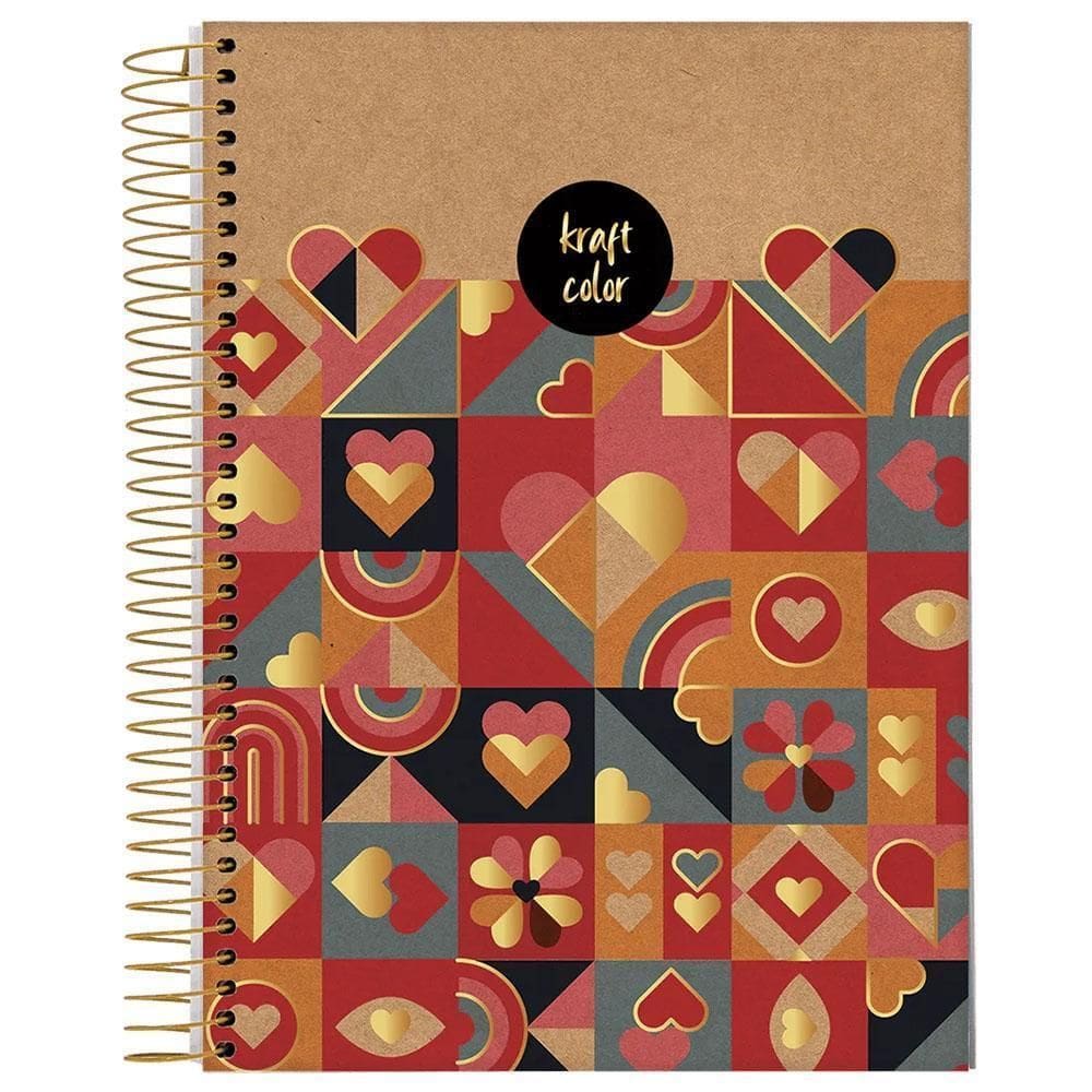 Caderno Univ 10 Matérias 160Fl Kraft Color Corações Jandaia