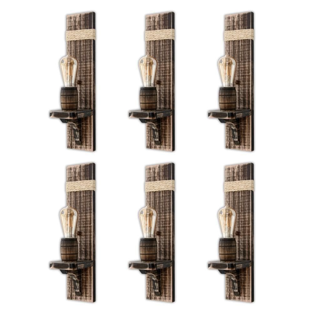 Kit 6 Arandelas Sisal Delenha Decor Rústica Madeira Maciça