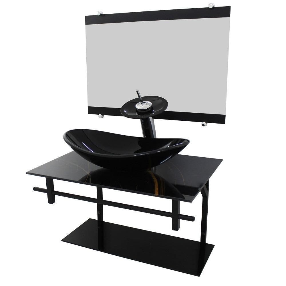 Gabinete De Vidro 60Cm Cuba Oval - Mármore Preto Dourado