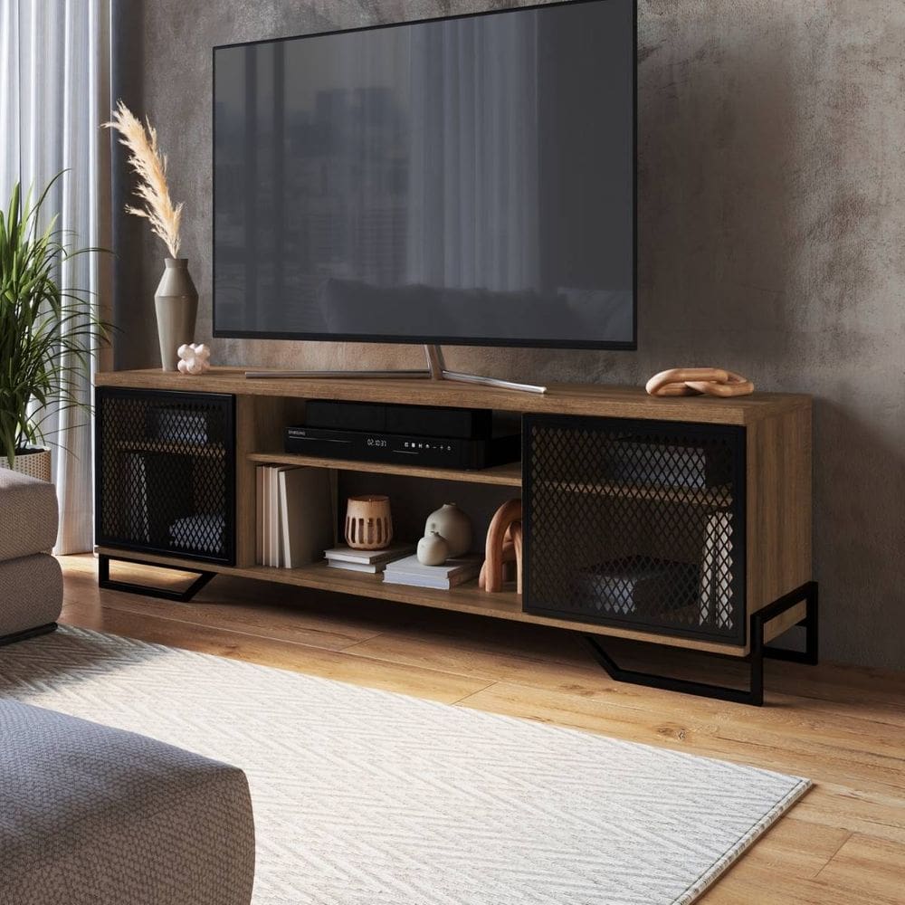 Rack Sala Mesa p/ TV Aparador Industrial Telado Metal Preto