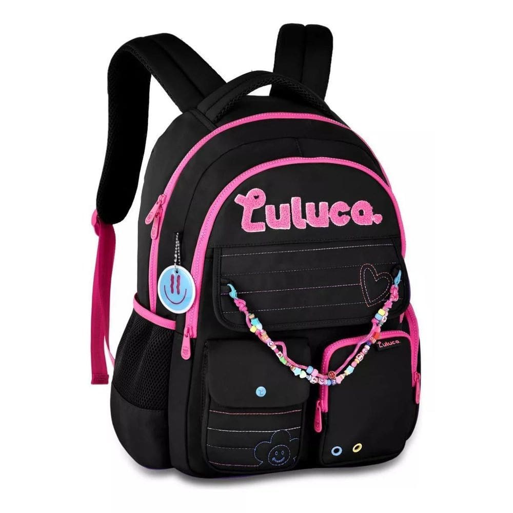 Mochila Costas Luluca Meninas Panda Juvenil Escolar Preta