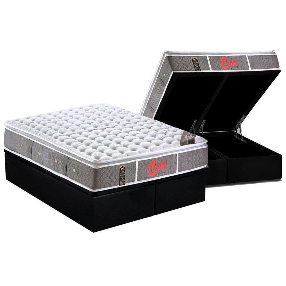 Cama Box Baú Queen: Colchão Molas Ensacadas Castor+Base Black(158X198)